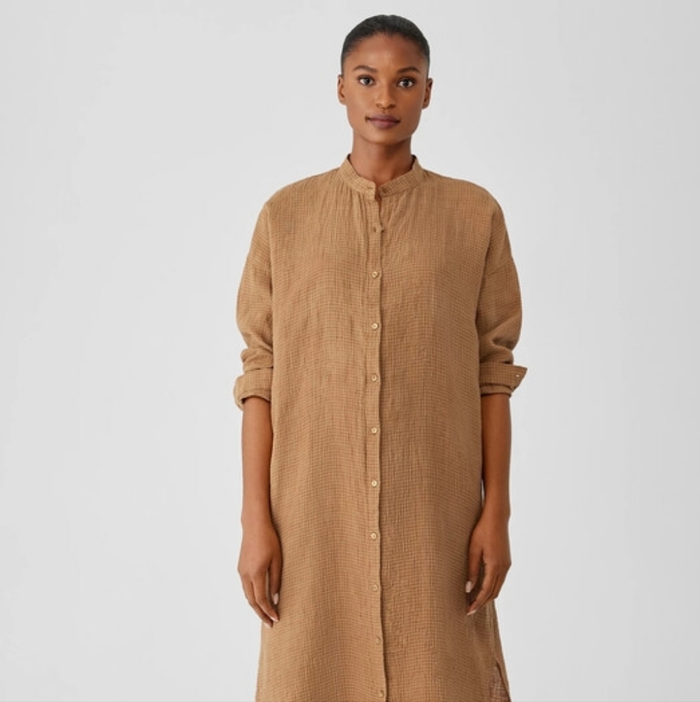 Eileen Fisher Puckered Organic Linen Long Shirtdress